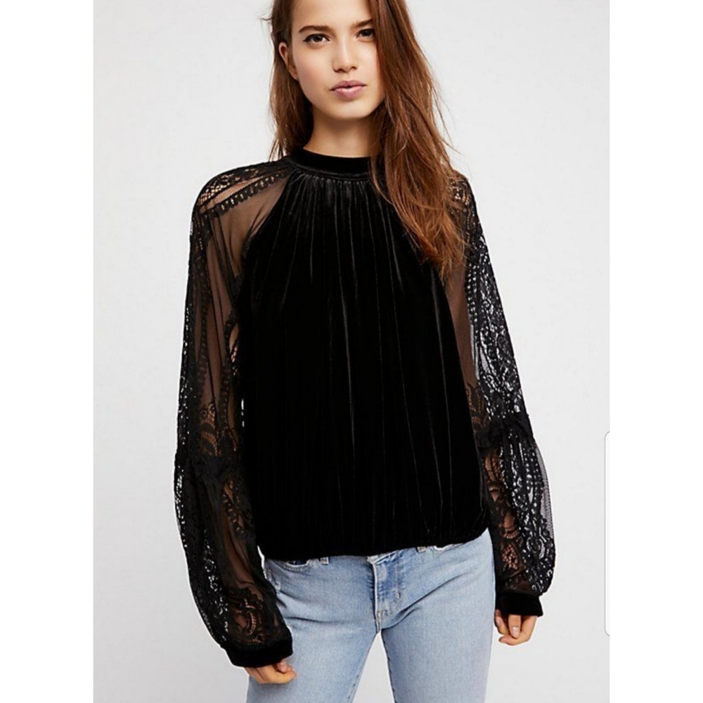 Free People Velvet & Lace Top